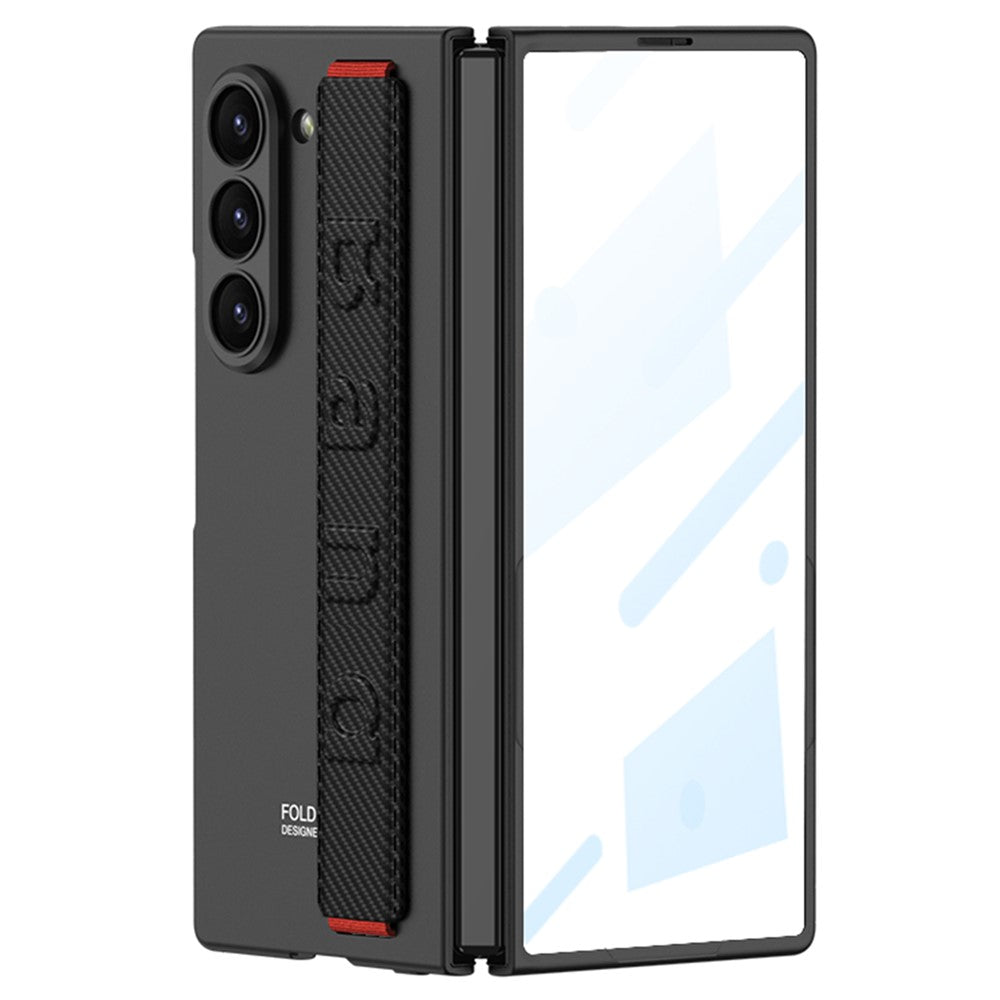 GKK For Samsung Galaxy Z Fold7 5G Case Wristband Foldable PC Phone Cover with Front Screen Protector - Carbon Fiber Texture