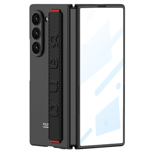 GKK For Samsung Galaxy Z Fold7 5G Case Wristband Foldable PC Phone Cover with Front Screen Protector - Carbon Fiber Texture