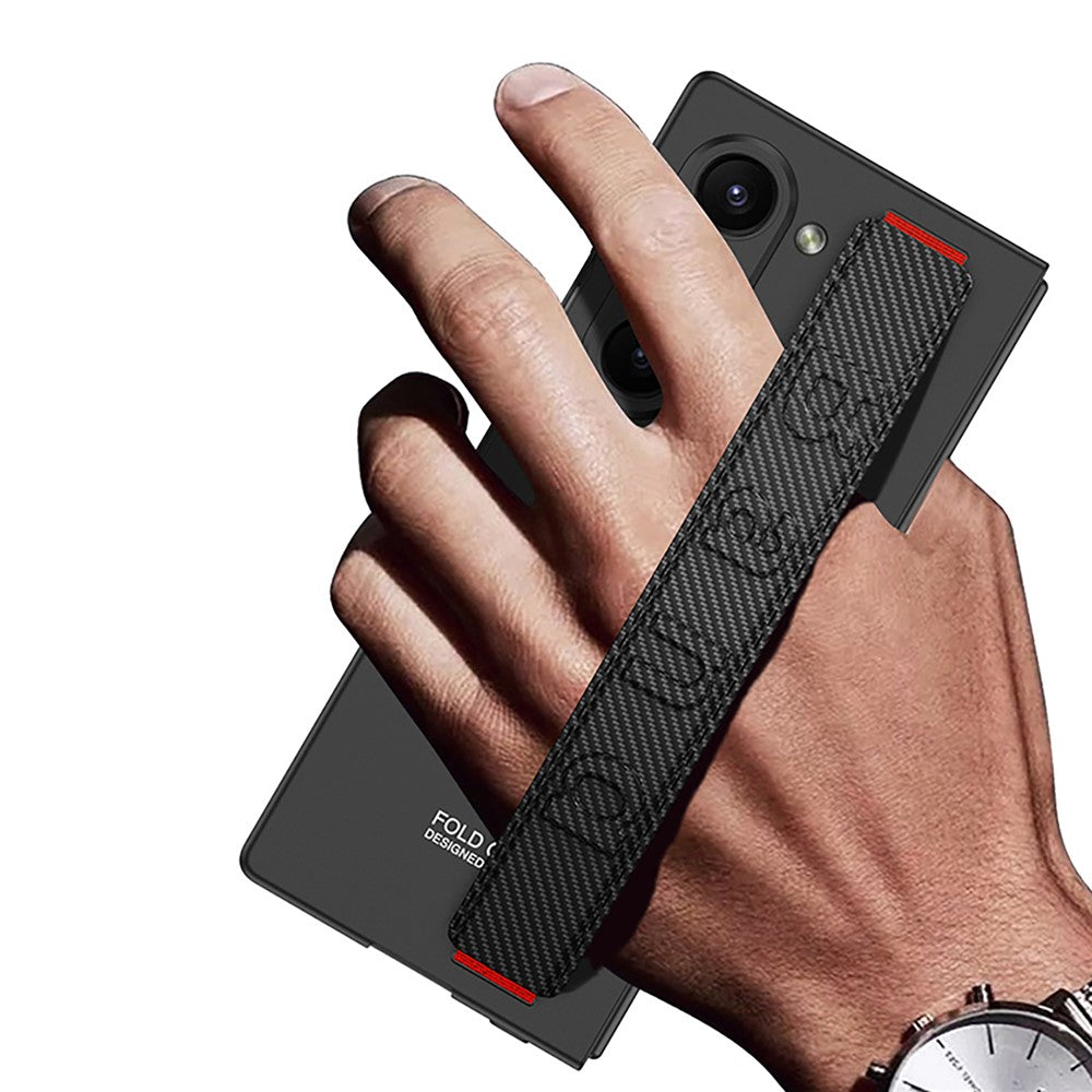 GKK For Samsung Galaxy Z Fold7 5G Case Wristband Foldable PC Phone Cover with Front Screen Protector - Carbon Fiber Texture