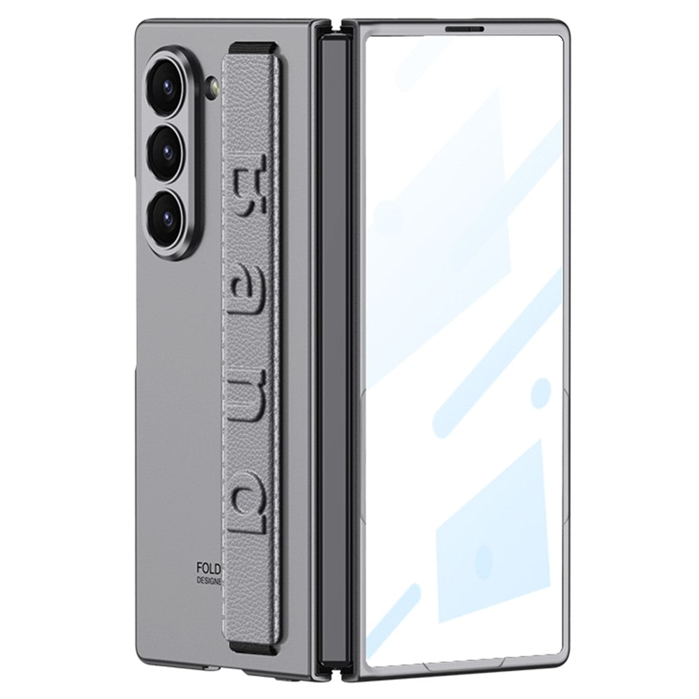 GKK For Samsung Galaxy Z Fold7 5G Case Wristband Foldable PC Phone Cover with Front Screen Protector - Grey