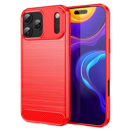 For iPhone 17 Pro Max Case Protective Phone Cover Carbon Fiber Texture Brushed - Red