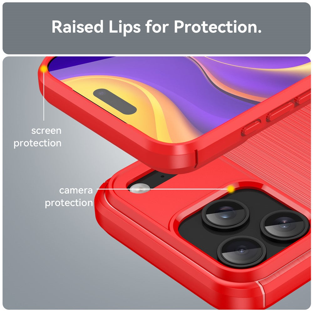 For iPhone 17 Pro Max Case Protective Phone Cover Carbon Fiber Texture Brushed - Red