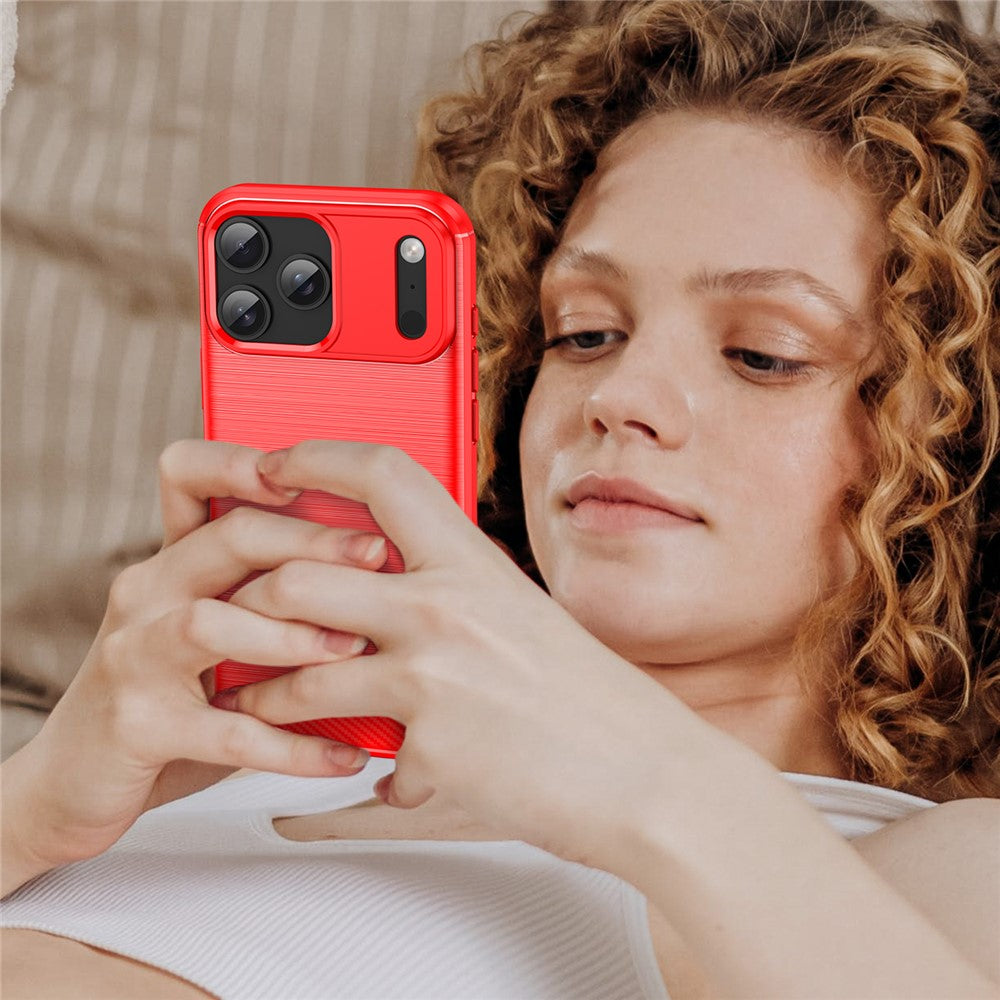 For iPhone 17 Pro Max Case Protective Phone Cover Carbon Fiber Texture Brushed - Red