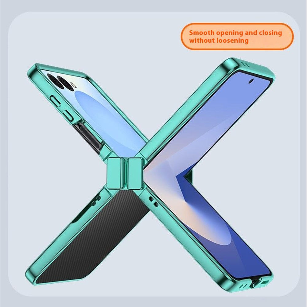 For Samsung Galaxy Z Flip7 5G Case Hinge Design Electroplating PC Clear Phone Cover - Green