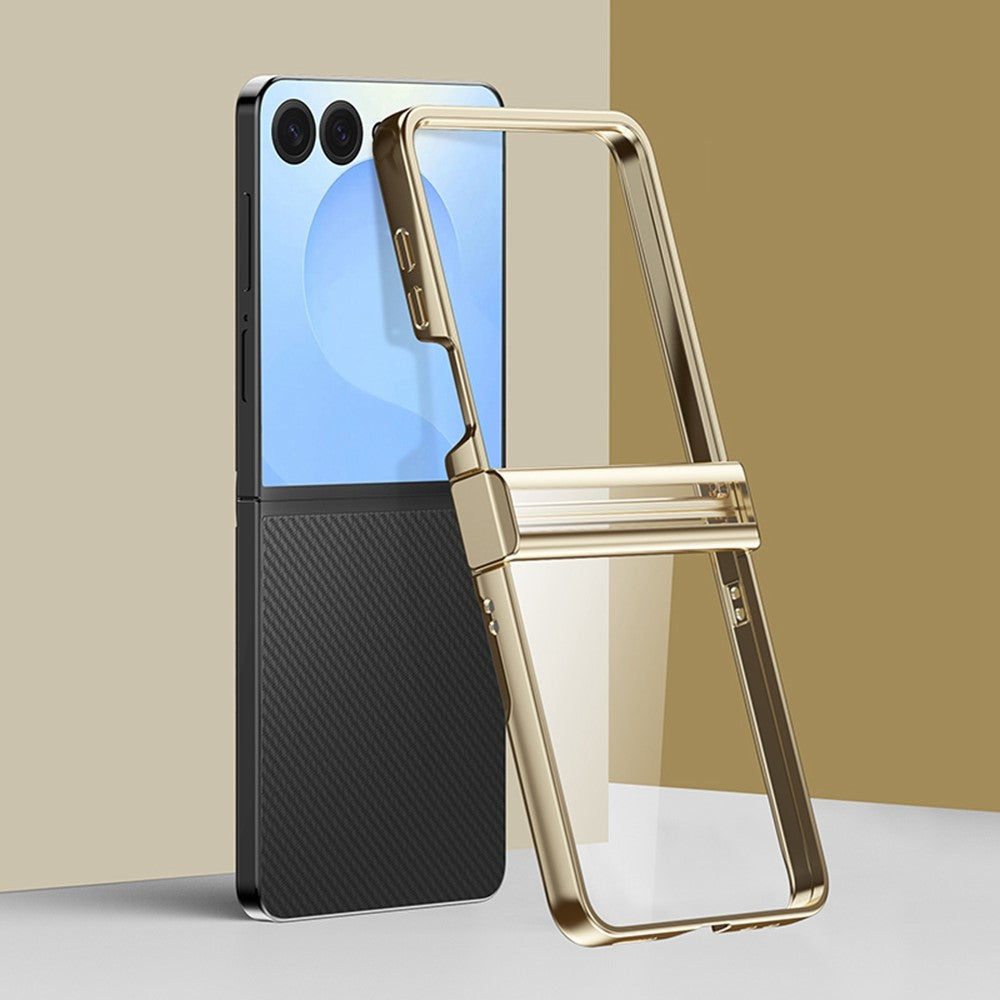 For Samsung Galaxy Z Flip7 5G Case Hinge Design Electroplating PC Clear Phone Cover - Gold