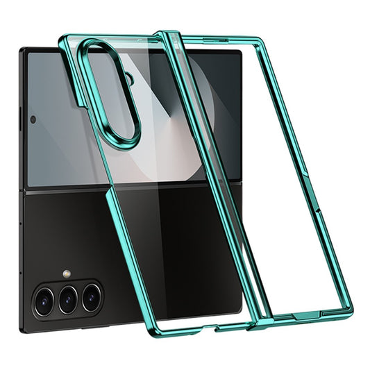 For Samsung Galaxy Z Fold7 5G Case Hinge Design Electroplating PC Clear Phone Cover - Green