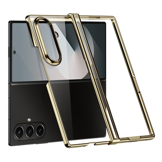 For Samsung Galaxy Z Fold7 5G Case Hinge Design Electroplating PC Clear Phone Cover - Gold