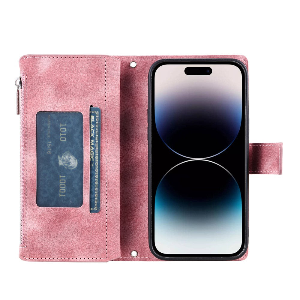 For iPhone 17 Pro Max Wallet Case Mandala Flower Pattern PU Leather Phone Cover with Wrist Strap - Rose Gold