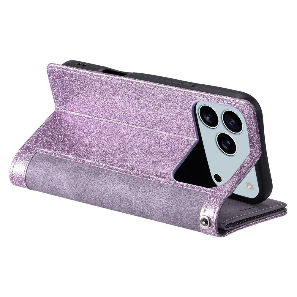 For iPhone 17 Pro Max Case 9 Card Slots Zipper Wallet PU Leather Phone Cover with Wrist Strap - Purple