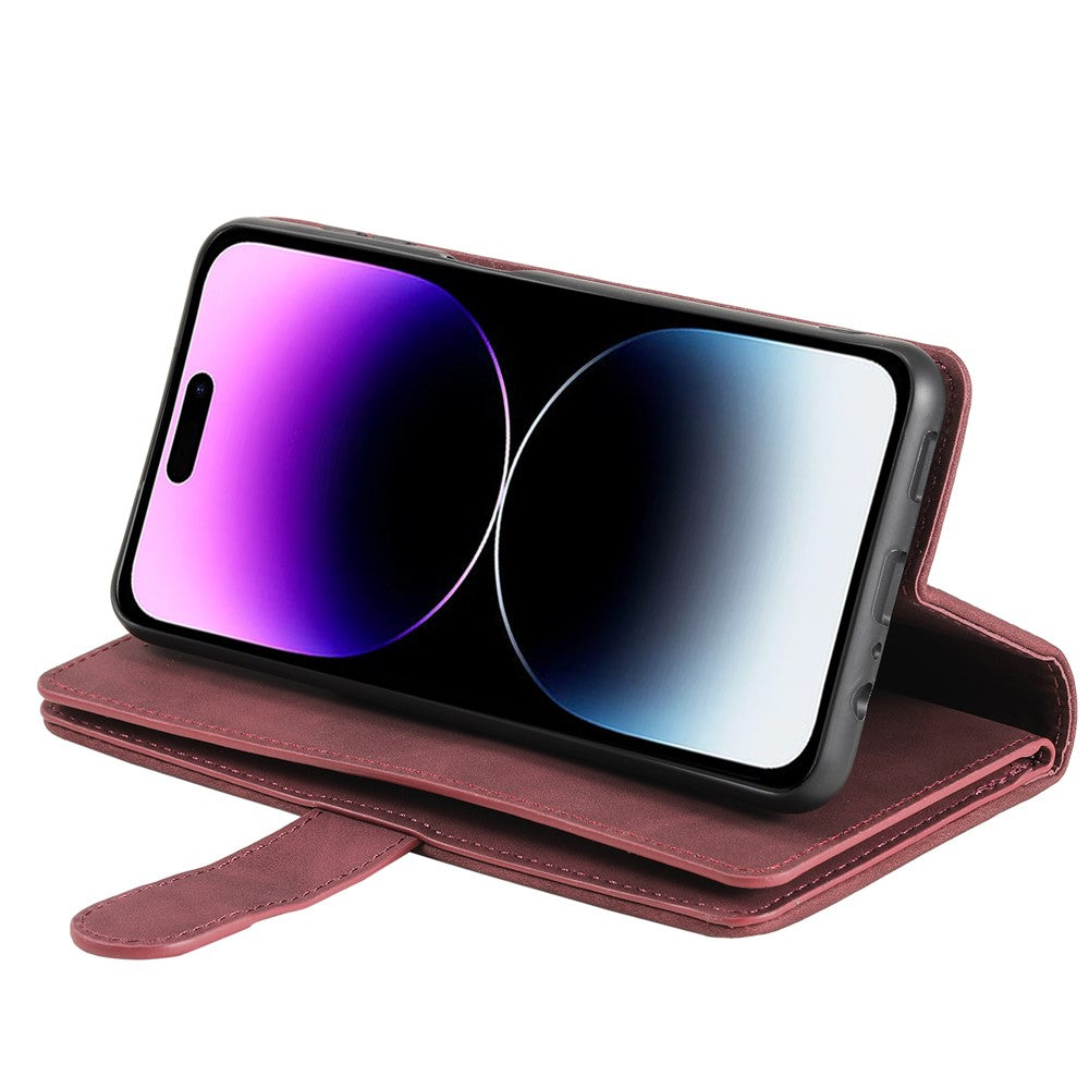 For iPhone 17 Pro Max Case 9 Card Slots Zipper Wallet PU Leather Phone Cover with Wrist Strap - Wine Red