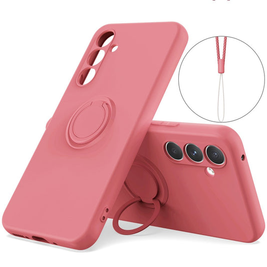 For Samsung Galaxy A17 5G Silicone Case with Strap Ring Kickstand Phone Cover - Red
