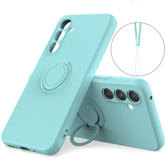 For Samsung Galaxy A17 5G Silicone Case with Strap Ring Kickstand Phone Cover - Sky Blue