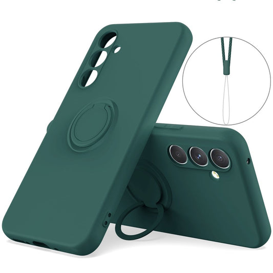 For Samsung Galaxy A17 5G Silicone Case with Strap Ring Kickstand Phone Cover - Blackish Green