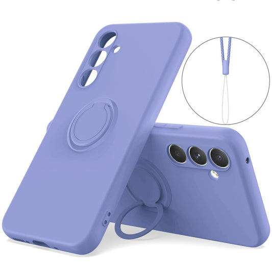 For Samsung Galaxy A17 5G Silicone Case with Strap Ring Kickstand Phone Cover - Purple