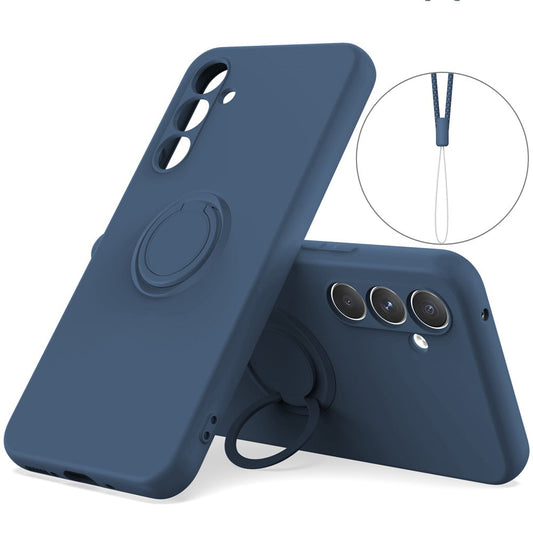 For Samsung Galaxy A17 5G Silicone Case with Strap Ring Kickstand Phone Cover - Midnight Blue