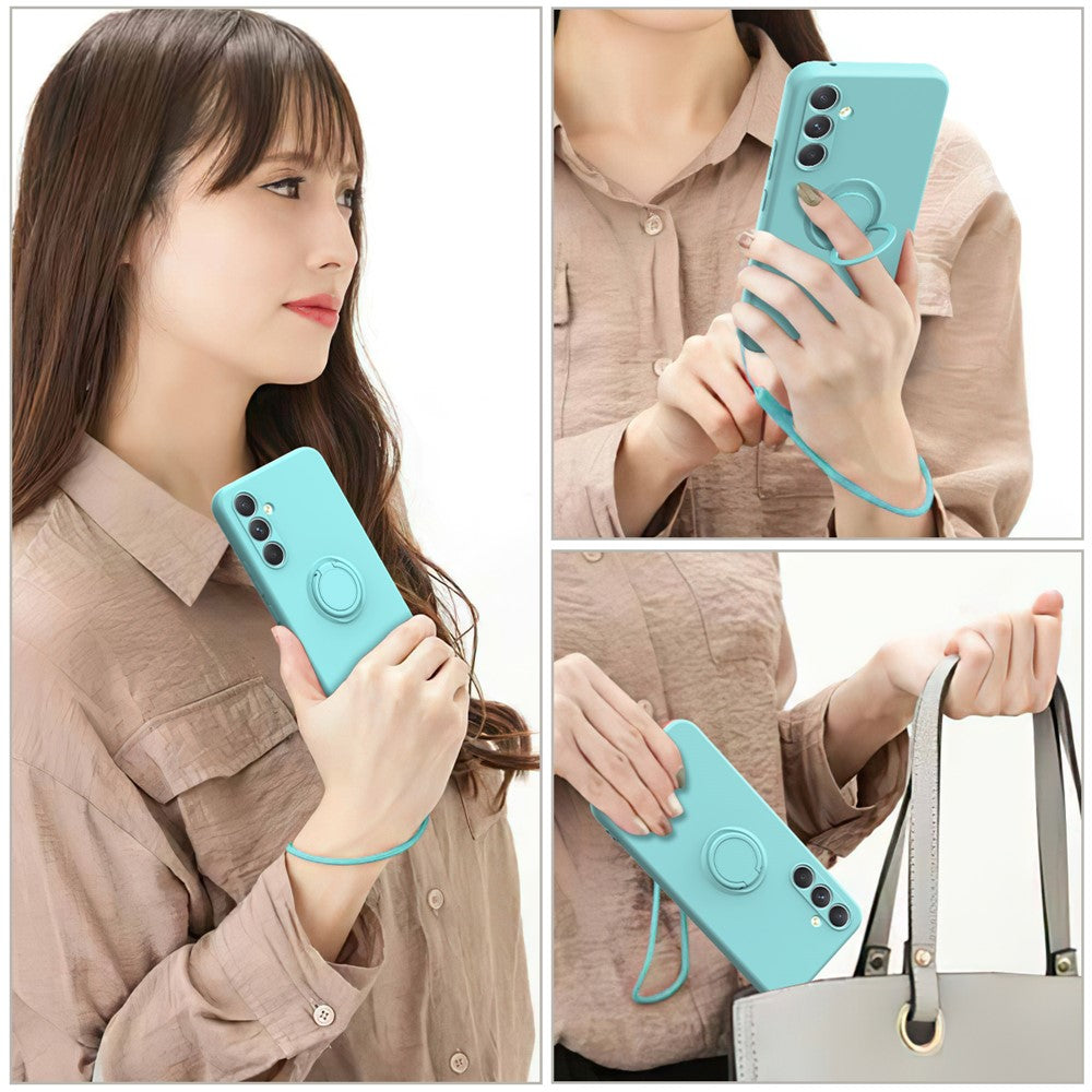 For Samsung Galaxy A17 5G Silicone Case with Strap Ring Kickstand Phone Cover - Midnight Blue