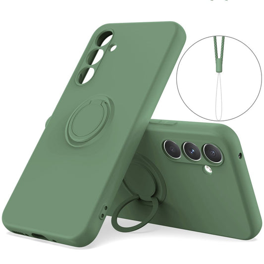 For Samsung Galaxy A17 5G Silicone Case with Strap Ring Kickstand Phone Cover - Green
