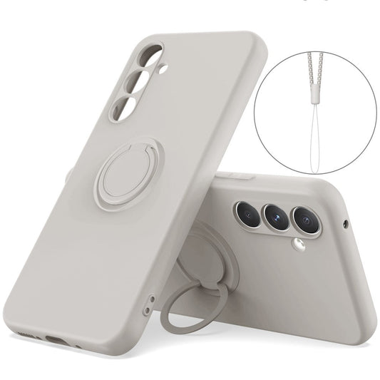 For Samsung Galaxy A17 5G Silicone Case with Strap Ring Kickstand Phone Cover - Grey
