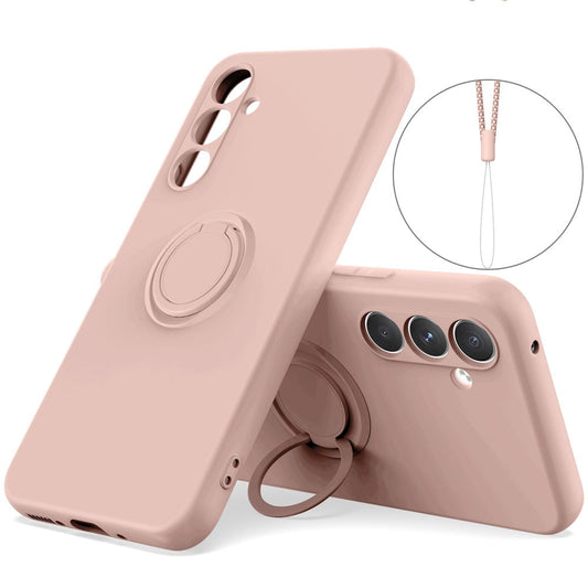 For Samsung Galaxy A17 5G Silicone Case with Strap Ring Kickstand Phone Cover - Pink