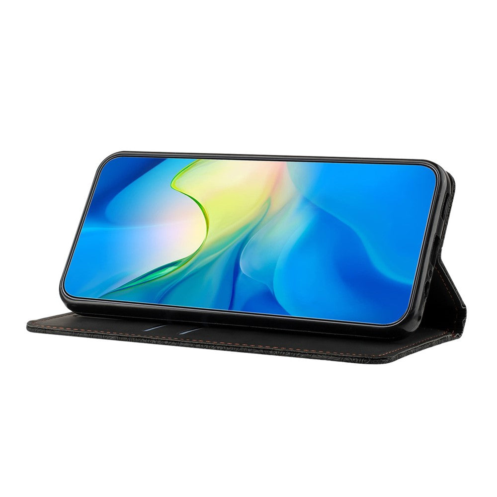 For iPhone 17 Pro Max Case Imprinted Flower Wallet Stand Leather Phone Cover - Black