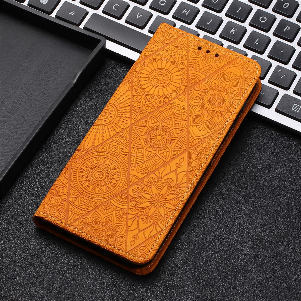 For iPhone 17 Pro Max Case Imprinted Flower Wallet Stand Leather Phone Cover - Yellow