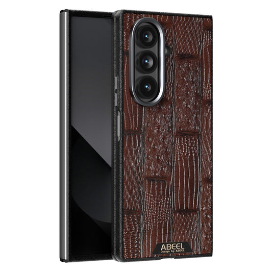 ABEEL For Samsung Galaxy Z Fold7 5G Case Compatible with MagSafe Beast Texture Micro-Embossing Back Cover - Coffee