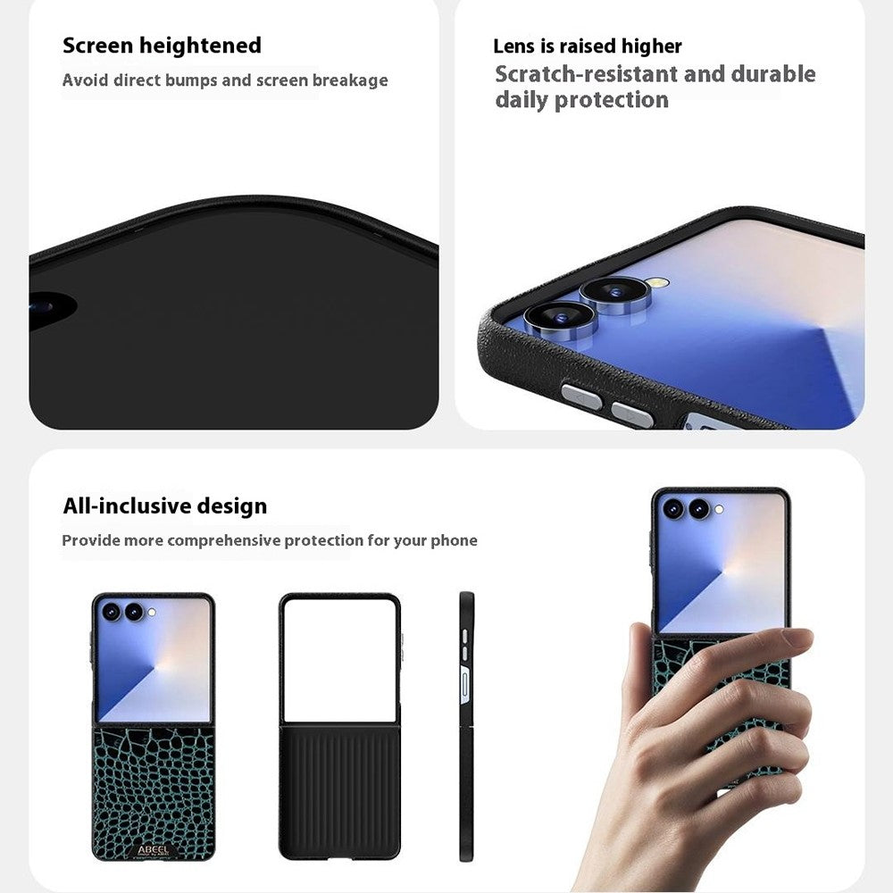 ABEEL For Samsung Galaxy Z Flip7 5G Case Compatible with MagSafe Crocodile Texture Micro-Embossing Back Cover - Black