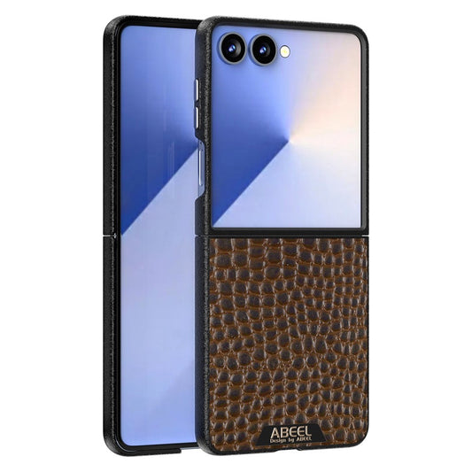 ABEEL For Samsung Galaxy Z Flip7 5G Case Compatible with MagSafe Crocodile Texture Micro-Embossing Back Cover - Coffee