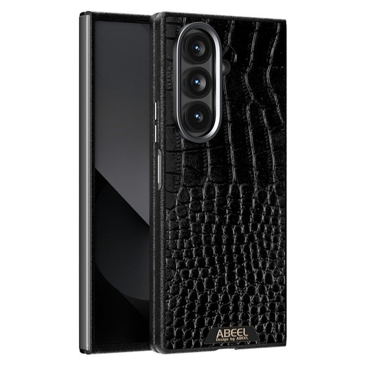 ABEEL For Samsung Galaxy Z Fold7 5G Case Compatible with MagSafe Crocodile Texture Micro-Embossing Back Cover - Black