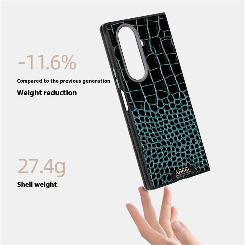ABEEL For Samsung Galaxy Z Fold7 5G Case Compatible with MagSafe Crocodile Texture Micro-Embossing Back Cover - Black