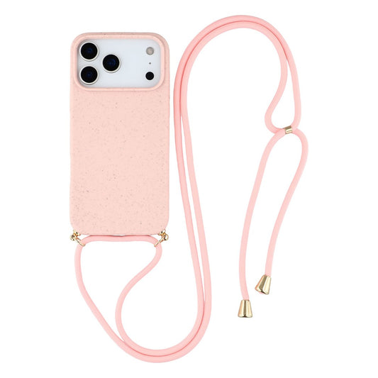 For iPhone 17 Pro Max Case Biodegradable Wheat Straw + TPU Eco-Friendly Phone Cover with Lanyard - Pink