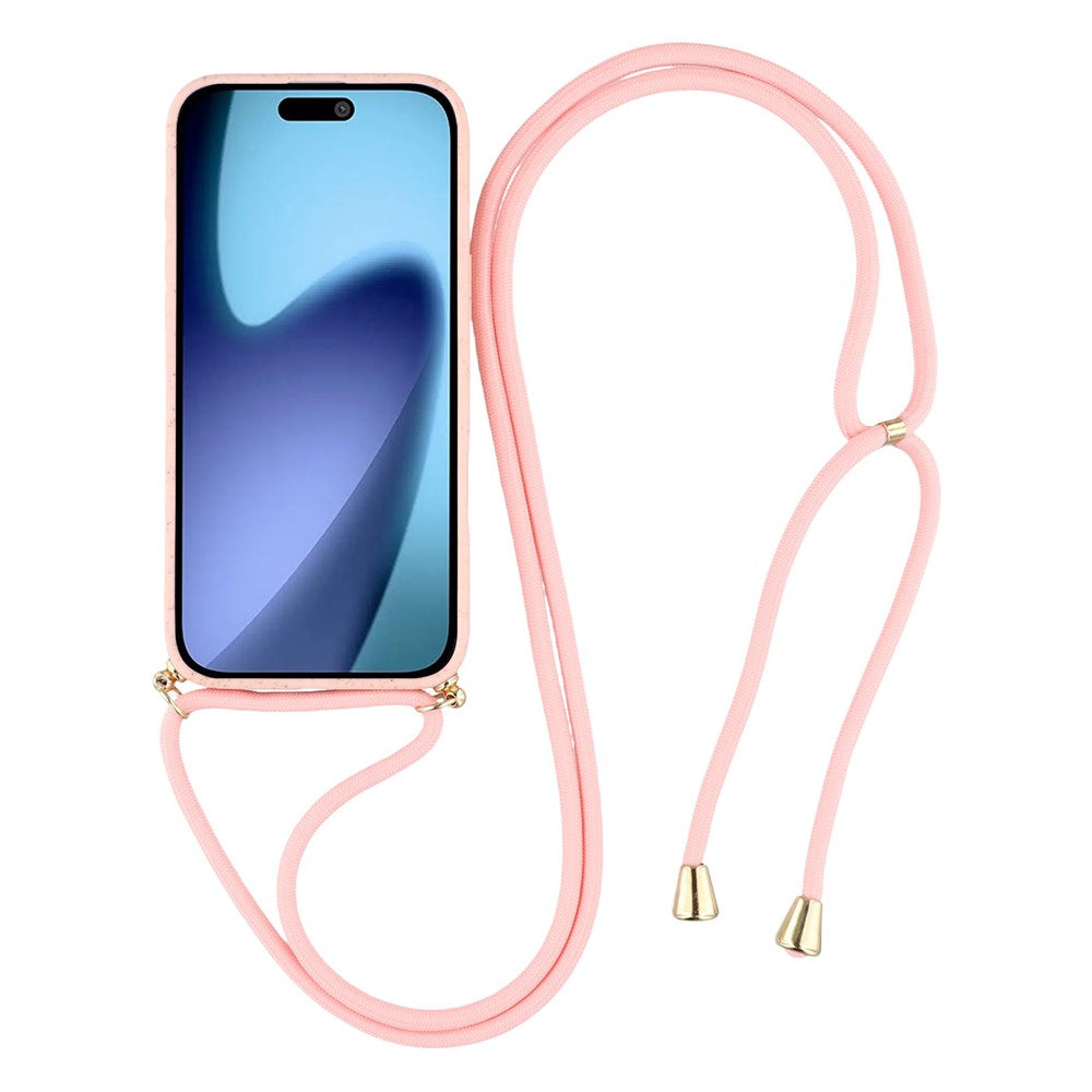 For iPhone 17 Pro Max Case Biodegradable Wheat Straw + TPU Eco-Friendly Phone Cover with Lanyard - Pink