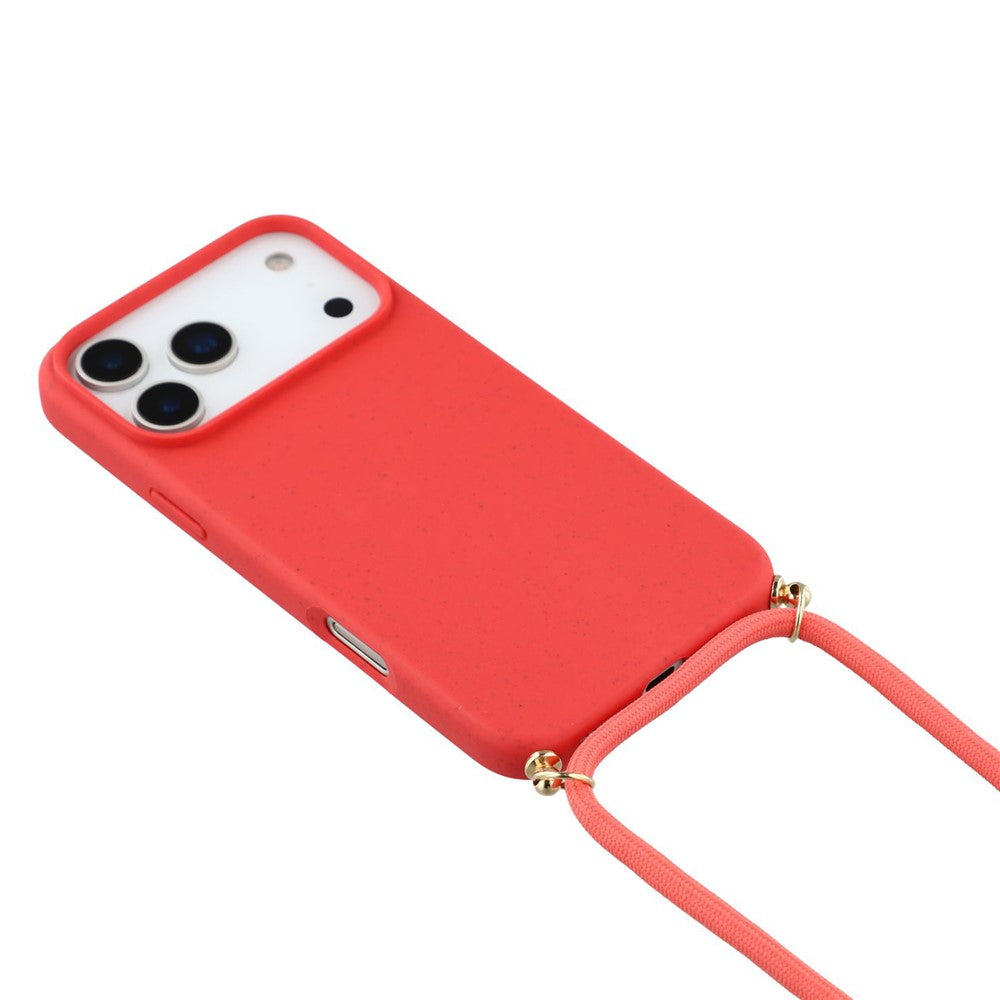 For iPhone 17 Pro Max Case Biodegradable Wheat Straw + TPU Eco-Friendly Phone Cover with Lanyard - Red