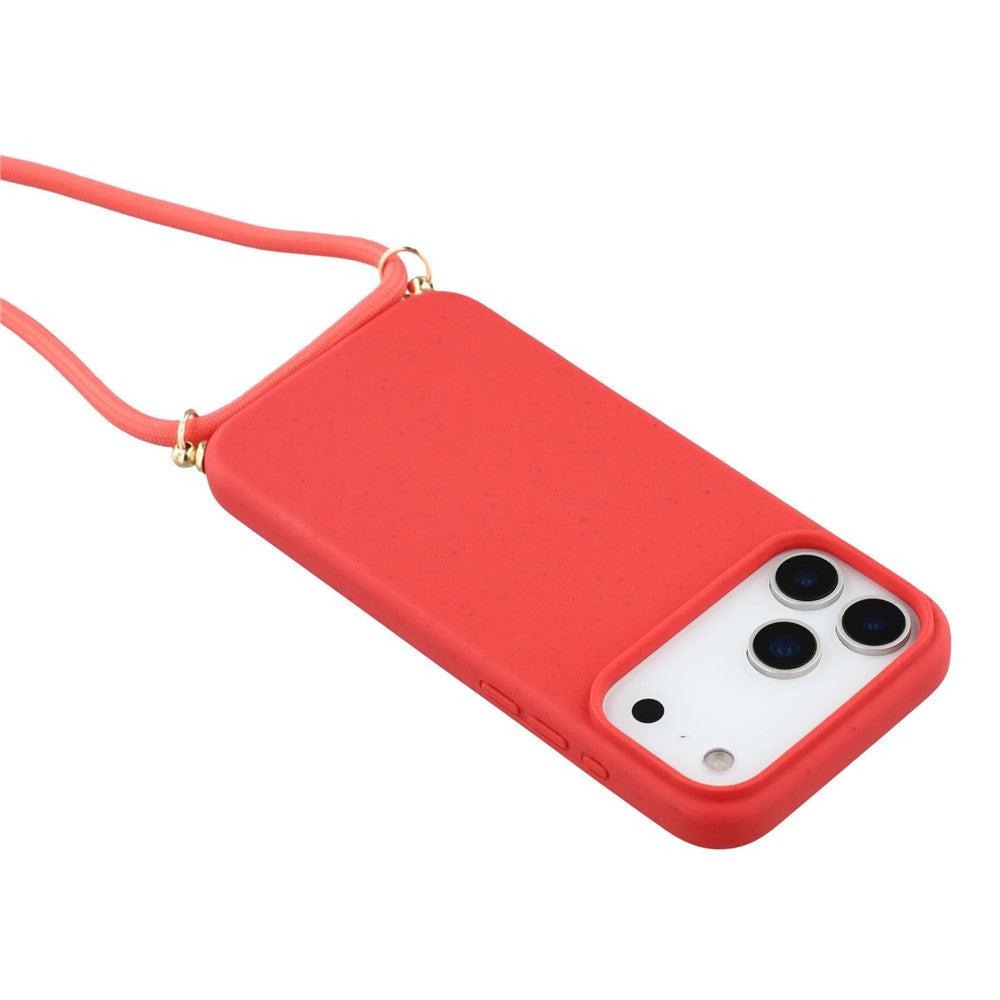 For iPhone 17 Pro Max Case Biodegradable Wheat Straw + TPU Eco-Friendly Phone Cover with Lanyard - Red