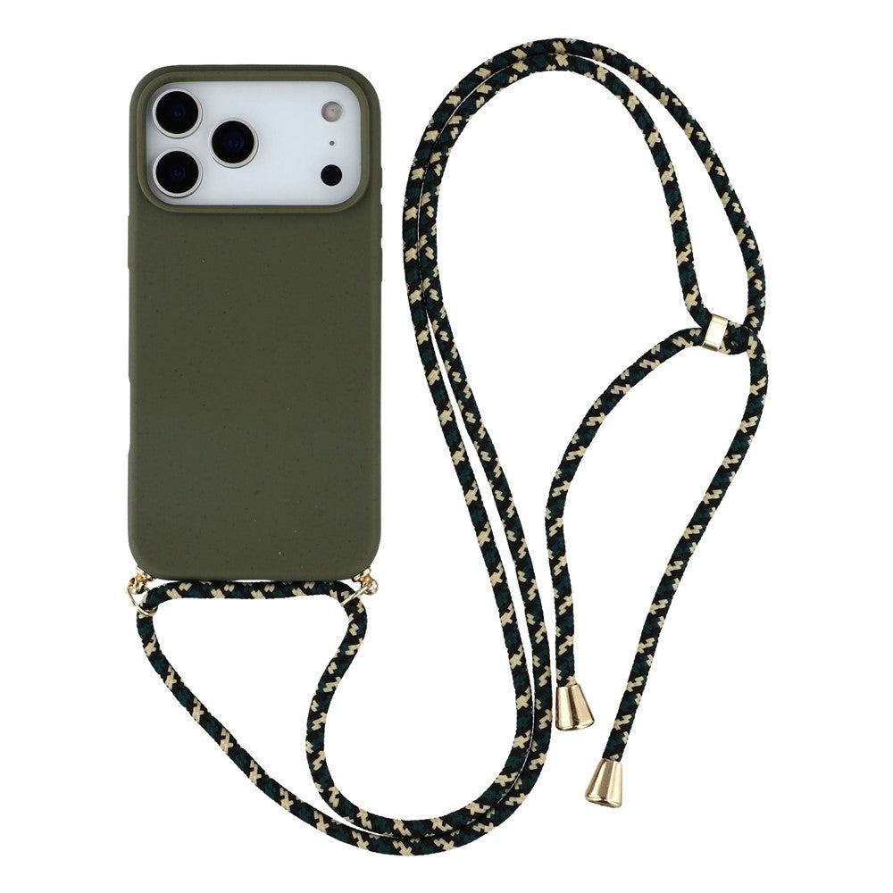 For iPhone 17 Pro Max Case Biodegradable Wheat Straw + TPU Eco-Friendly Phone Cover with Lanyard - Army Green