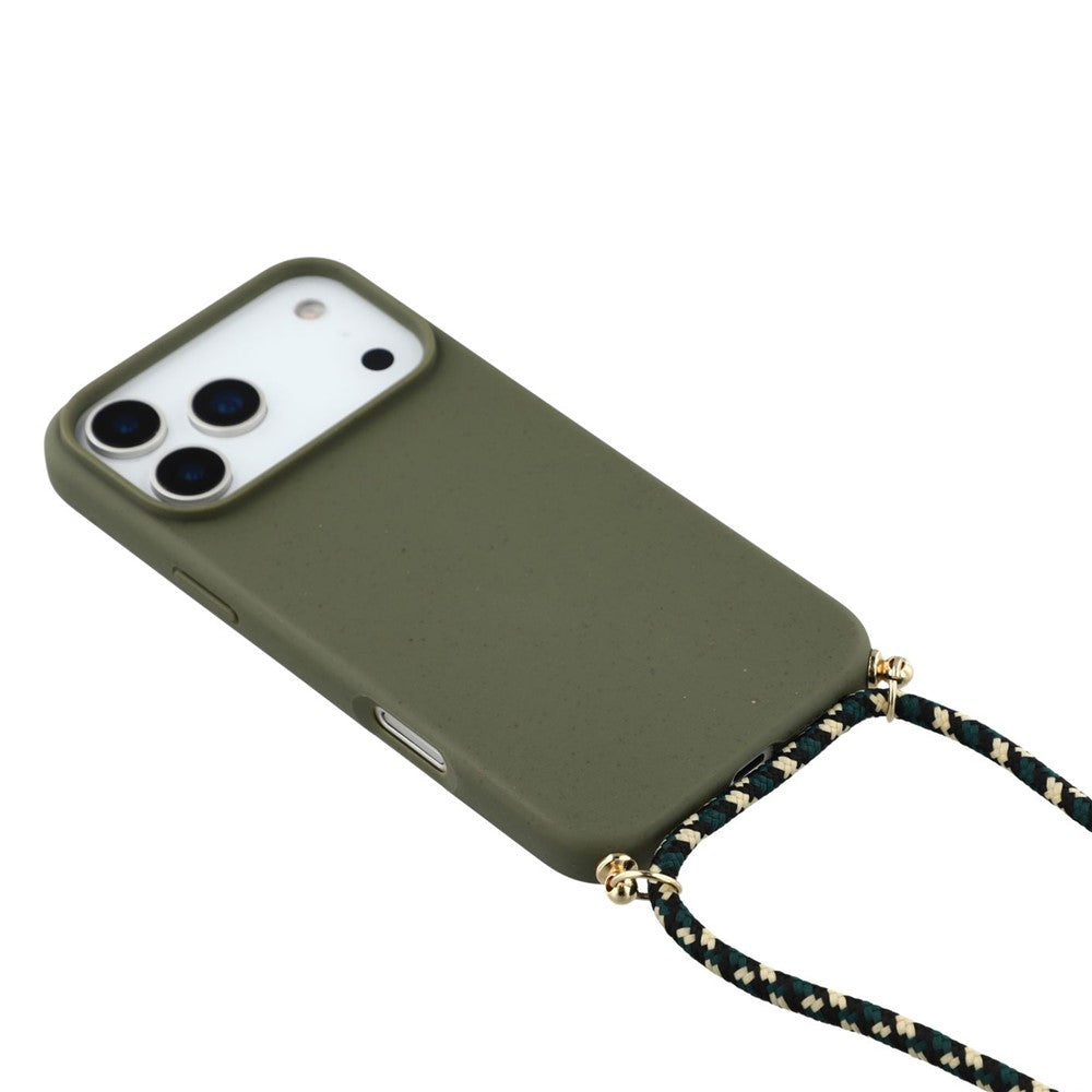 For iPhone 17 Pro Max Case Biodegradable Wheat Straw + TPU Eco-Friendly Phone Cover with Lanyard - Army Green