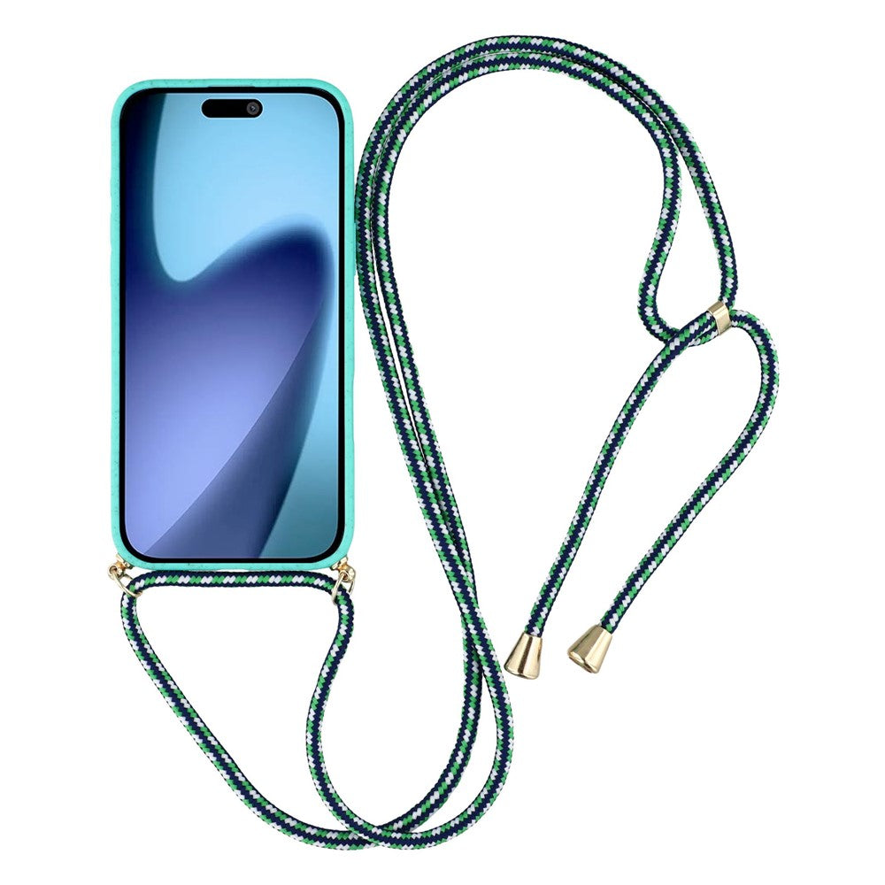 For iPhone 17 Pro Max Case Biodegradable Wheat Straw + TPU Eco-Friendly Phone Cover with Lanyard - Sky Blue