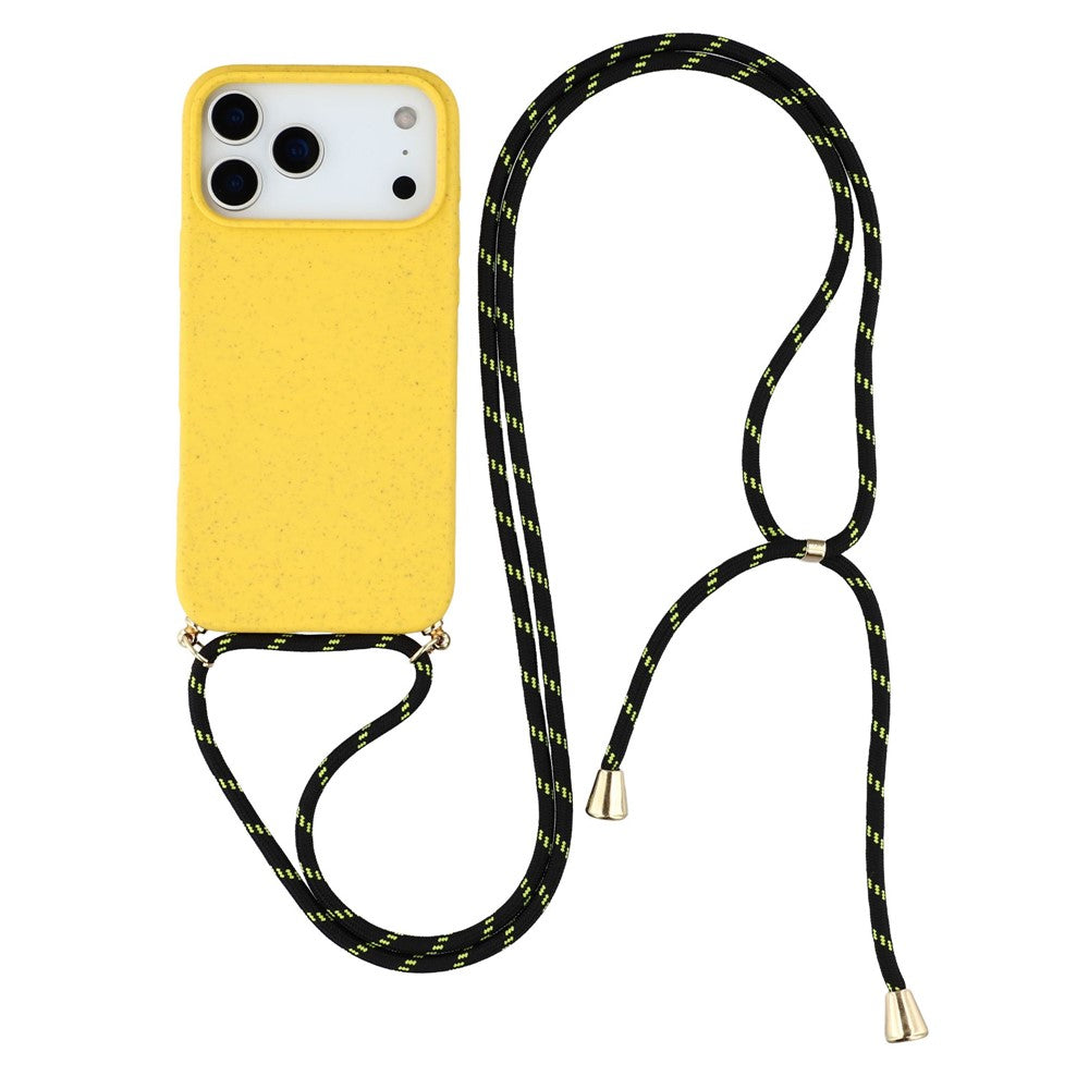 For iPhone 17 Pro Max Case Biodegradable Wheat Straw + TPU Eco-Friendly Phone Cover with Lanyard - Yellow