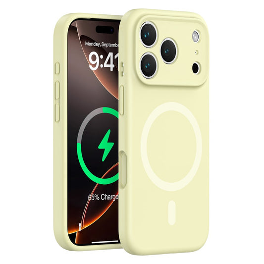 For iPhone 17 Pro Max Case Compatible with MagSafe Precision Fit PC + Liquid Silicone Protective Phone Cover - Cream Yellow