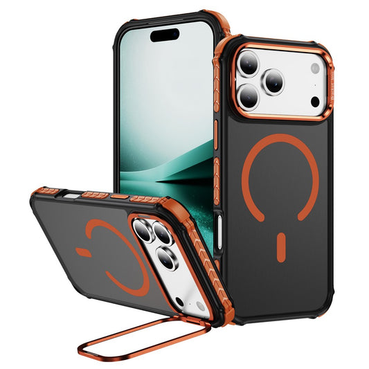 For iPhone 17 Pro Max Case with Lens Kickstand Matte Phone Back Cover Compatible with MagSafe - Orange