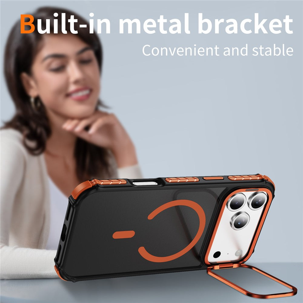 For iPhone 17 Pro Max Case with Lens Kickstand Matte Phone Back Cover Compatible with MagSafe - Orange
