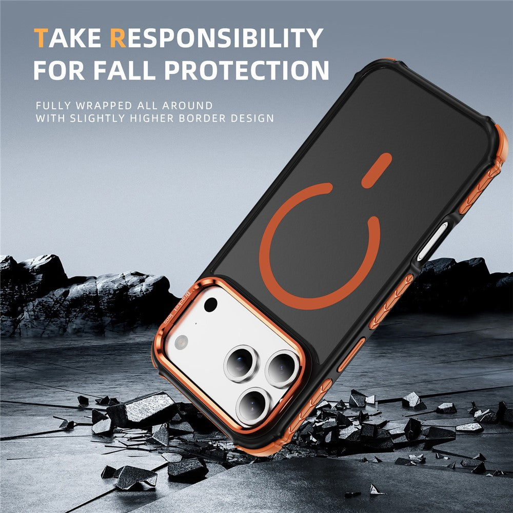 For iPhone 17 Pro Max Case with Lens Kickstand Matte Phone Back Cover Compatible with MagSafe - Orange