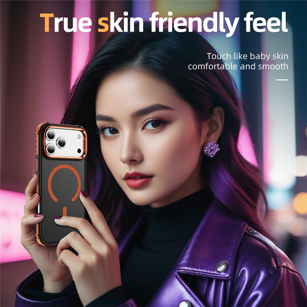 For iPhone 17 Pro Max Case with Lens Kickstand Matte Phone Back Cover Compatible with MagSafe - Orange