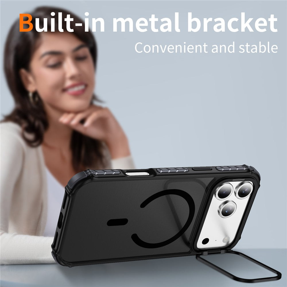 For iPhone 17 Pro Max Case with Lens Kickstand Matte Phone Back Cover Compatible with MagSafe - Black