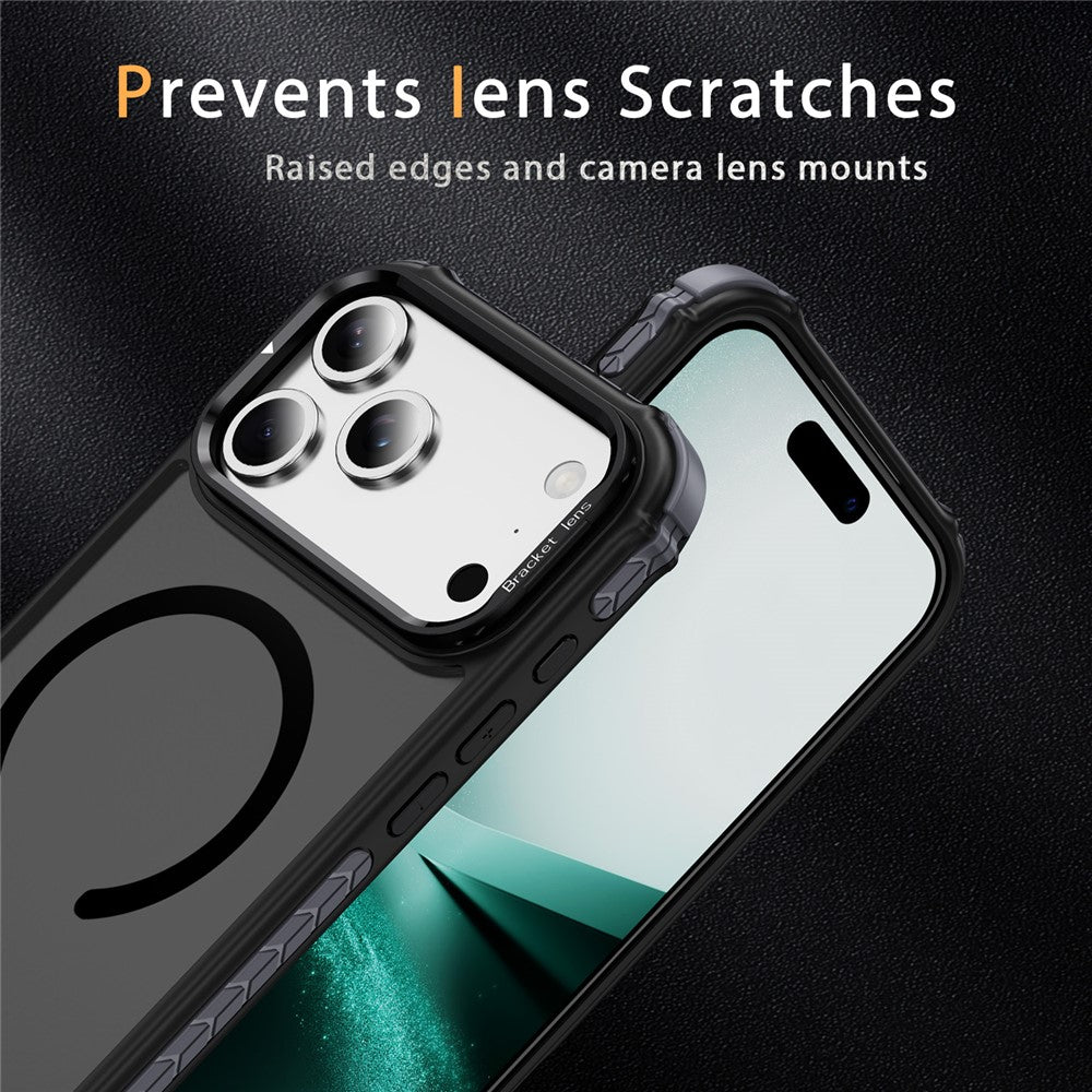 For iPhone 17 Pro Max Case with Lens Kickstand Matte Phone Back Cover Compatible with MagSafe - Black