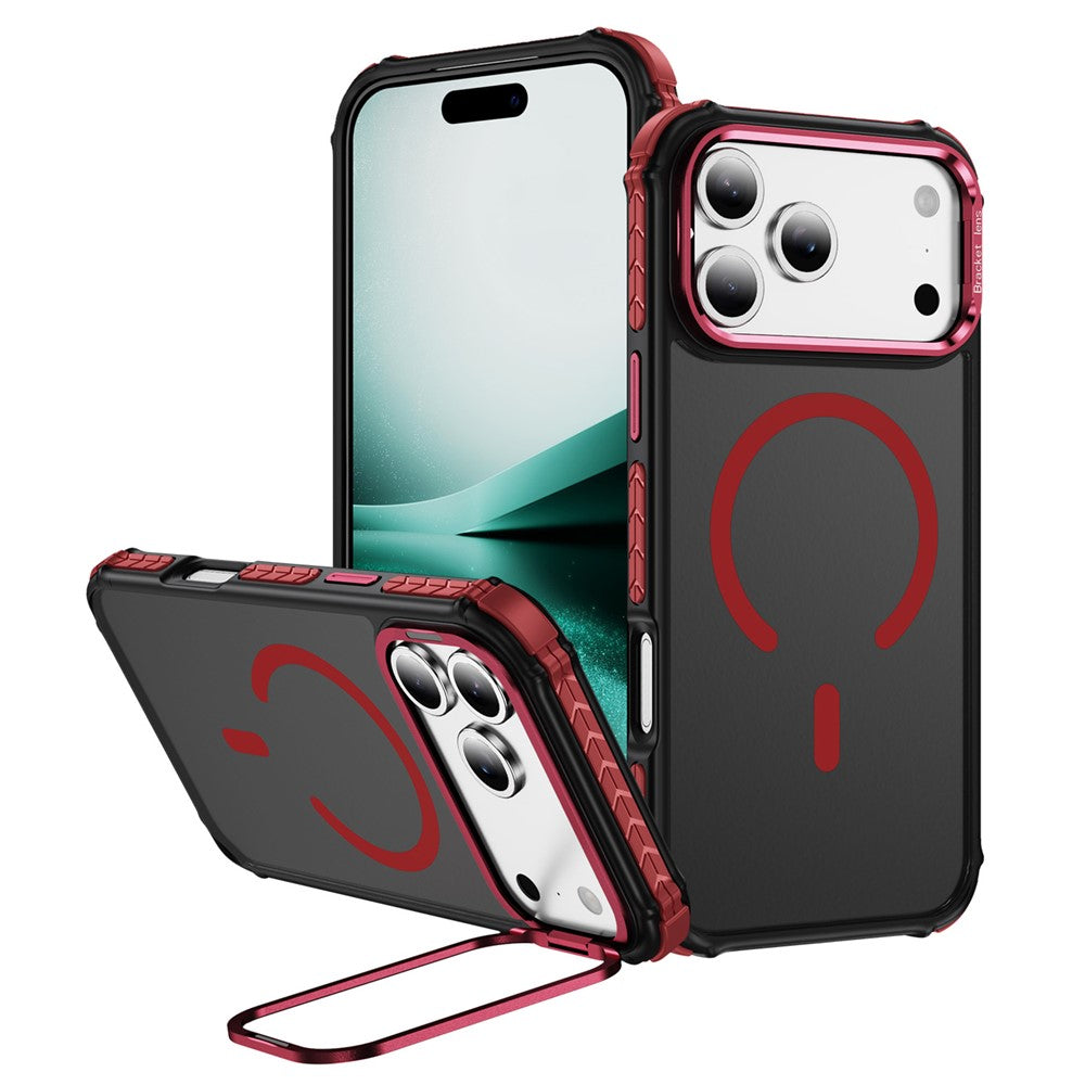 For iPhone 17 Pro Max Case with Lens Kickstand Matte Phone Back Cover Compatible with MagSafe - Red