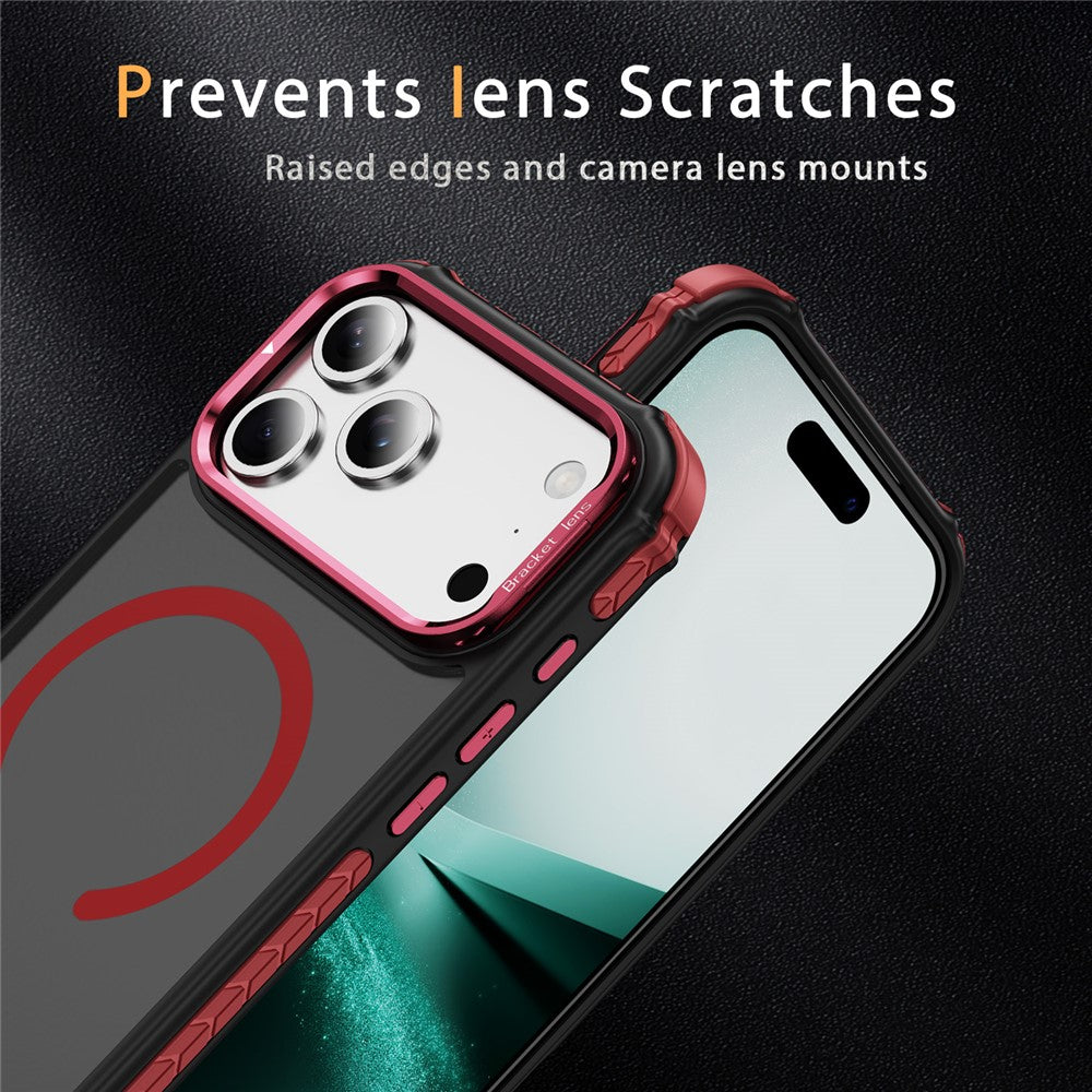 For iPhone 17 Pro Max Case with Lens Kickstand Matte Phone Back Cover Compatible with MagSafe - Red