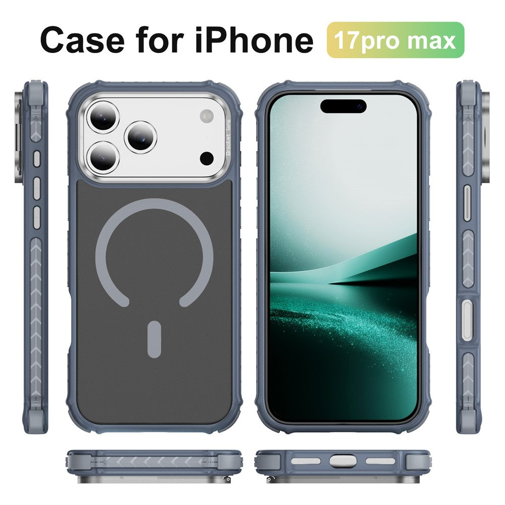 For iPhone 17 Pro Max Case with Lens Kickstand Matte Phone Back Cover Compatible with MagSafe - Grey