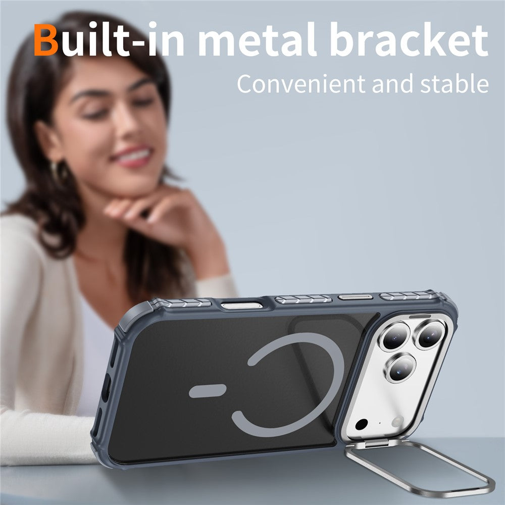 For iPhone 17 Pro Max Case with Lens Kickstand Matte Phone Back Cover Compatible with MagSafe - Grey