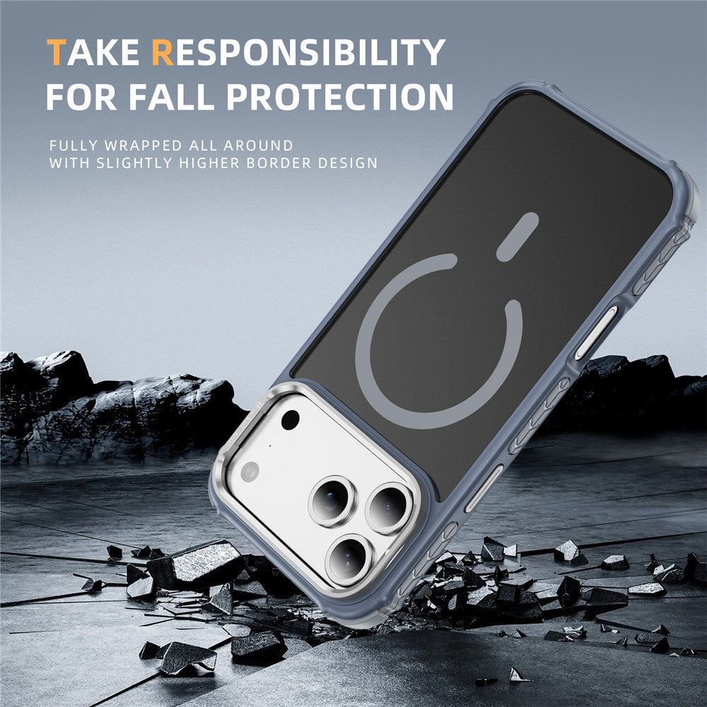 For iPhone 17 Pro Max Case with Lens Kickstand Matte Phone Back Cover Compatible with MagSafe - Grey